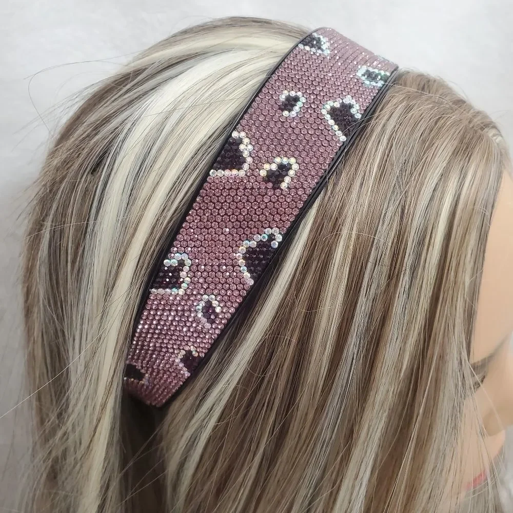 Pink Plum Holographic Leopard Crystals Hairband